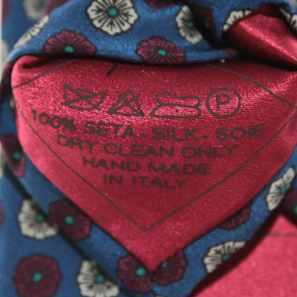 Brioni NWOT Neck Tie in Blue with Cream & Red Geometric Floral Print 100% Silk